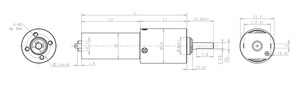 16mm gearbox drawing