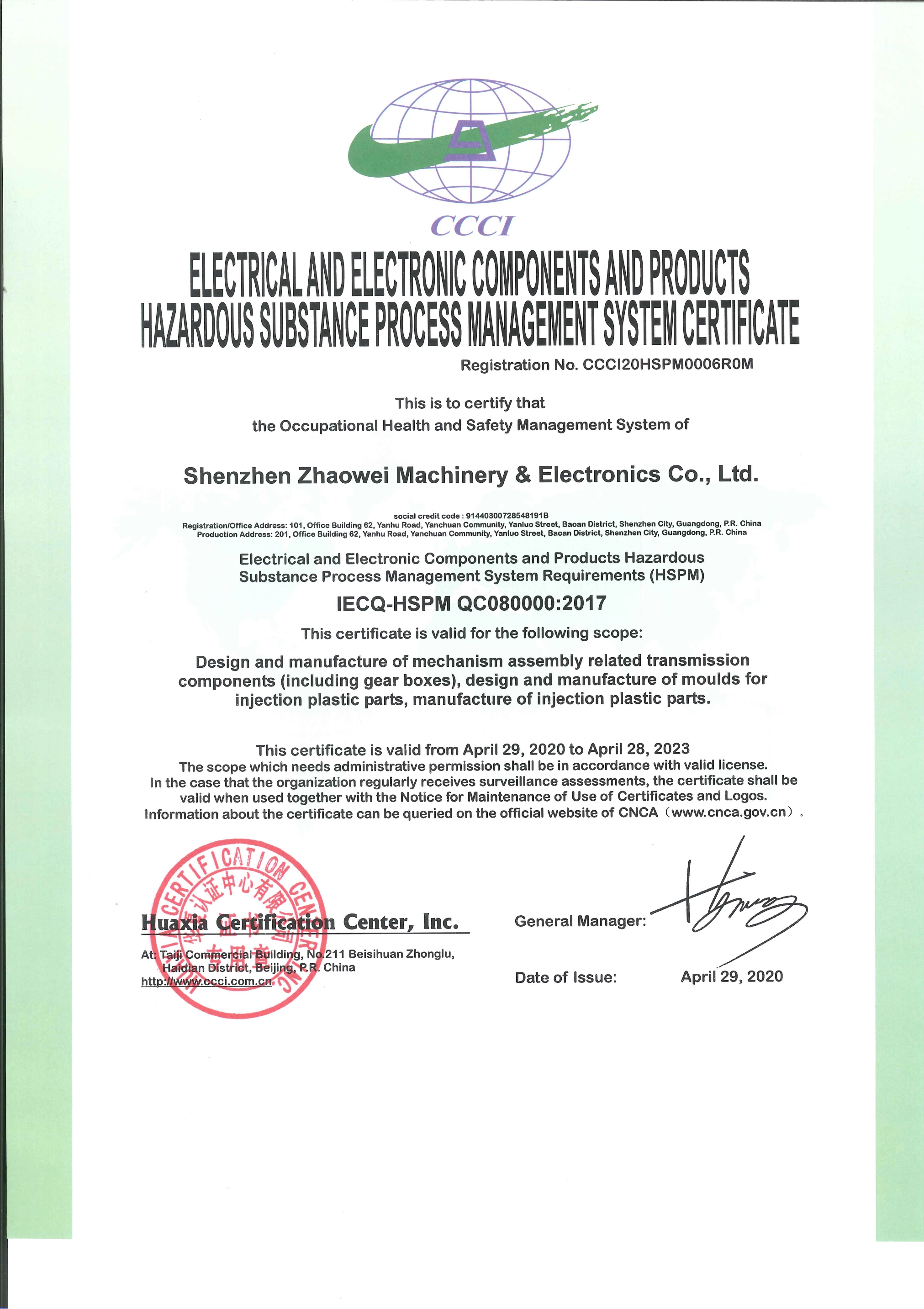 QC080000 Certificate