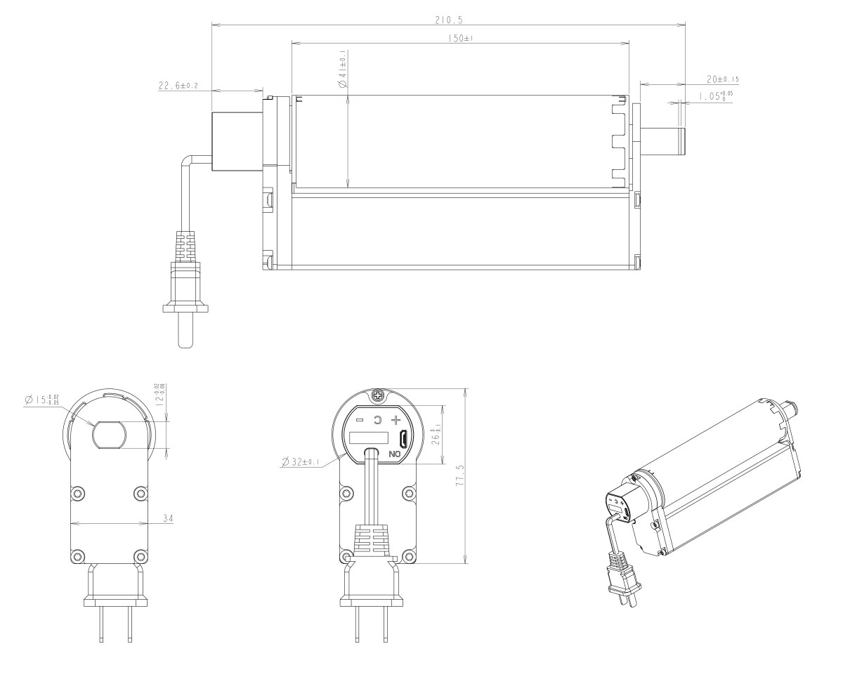 Elektrischer Trommelmotor für Förderer 150 mm Zeichnung