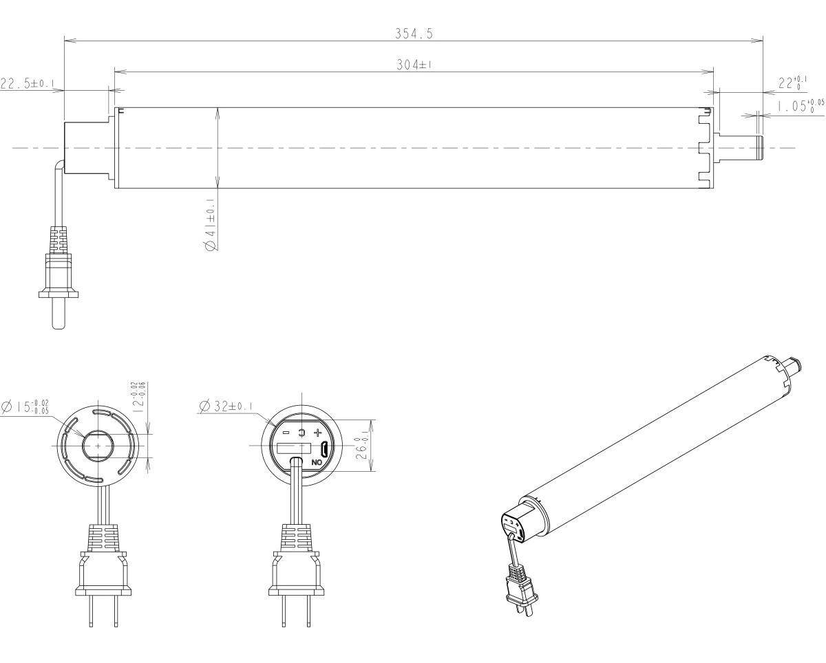 dibujo de especificaciones del motor de tambor de 300 mm
