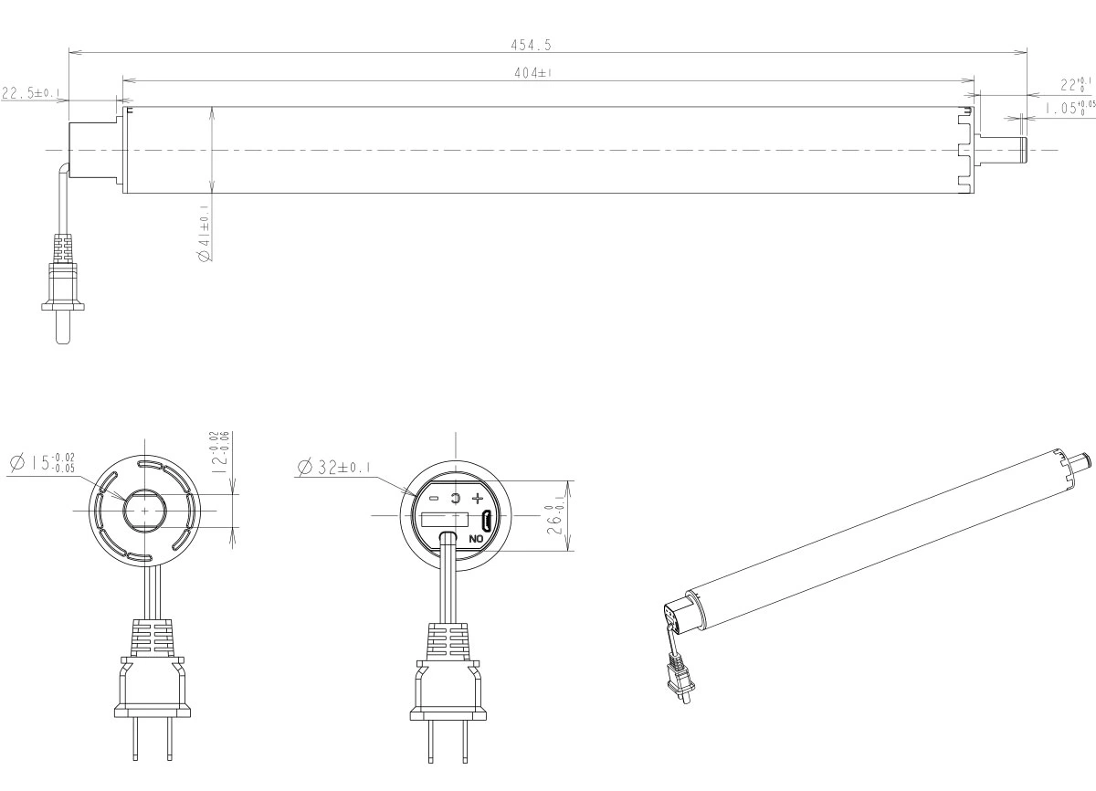 dibujo de especificaciones del motor de tambor de 400 mm