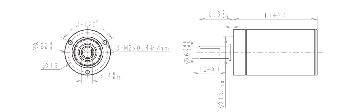 22mm gearbox drawing