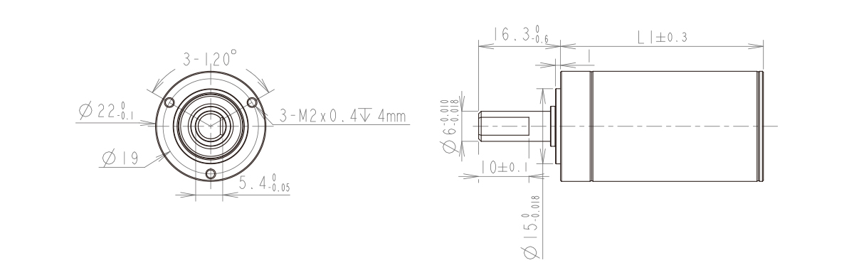 22mm gearbox drawing