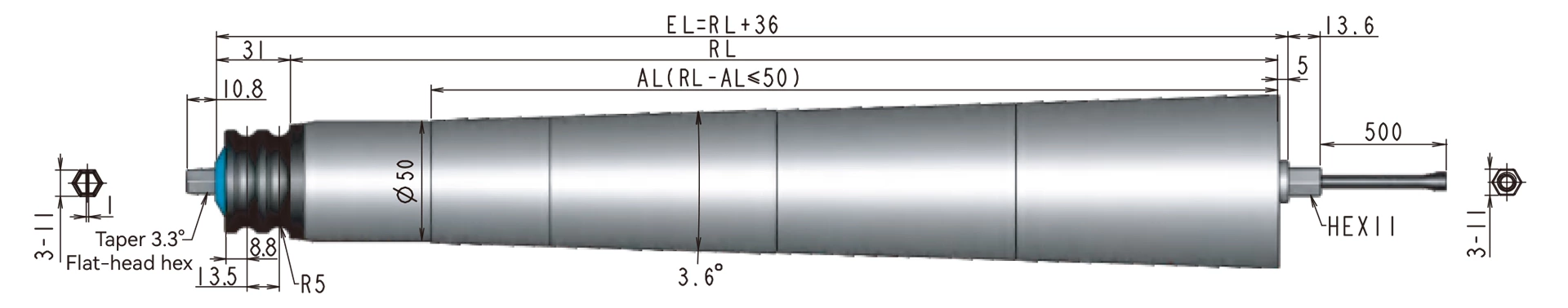 50mm-tapered