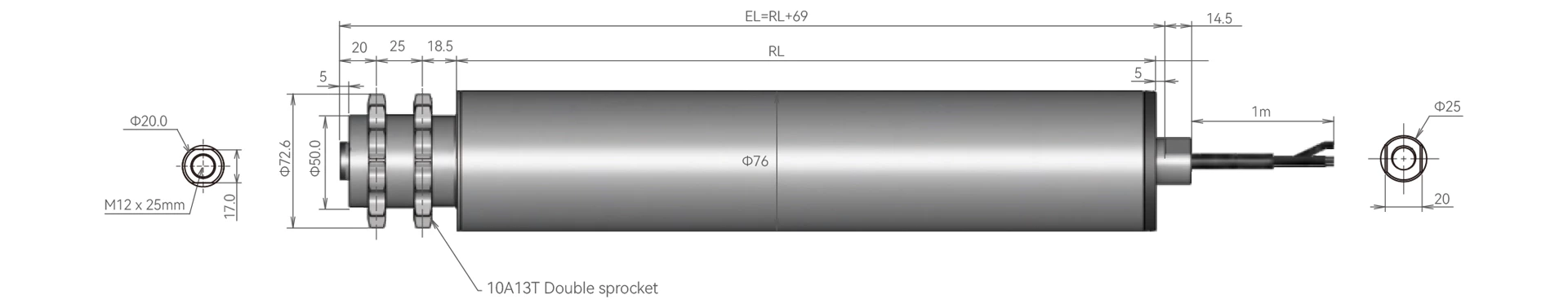 76mm drum motor