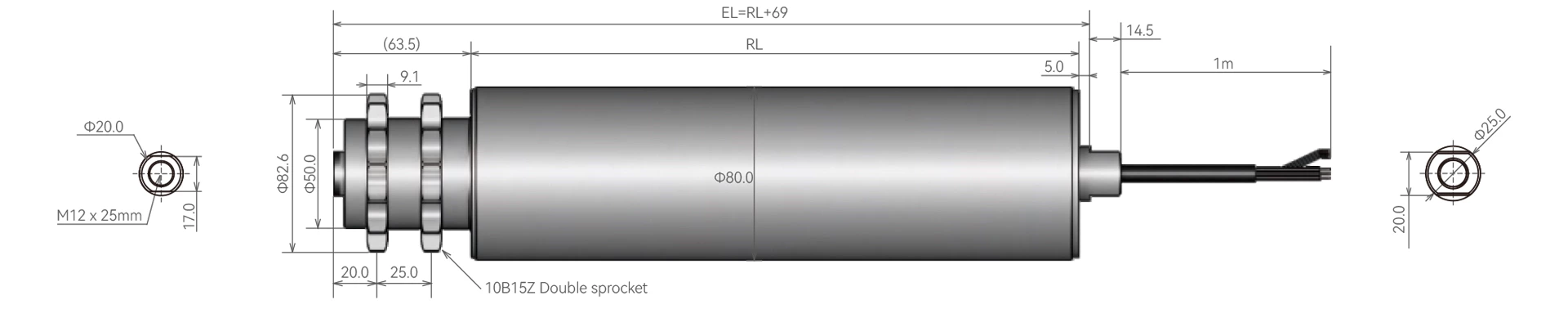 80mm drum motor