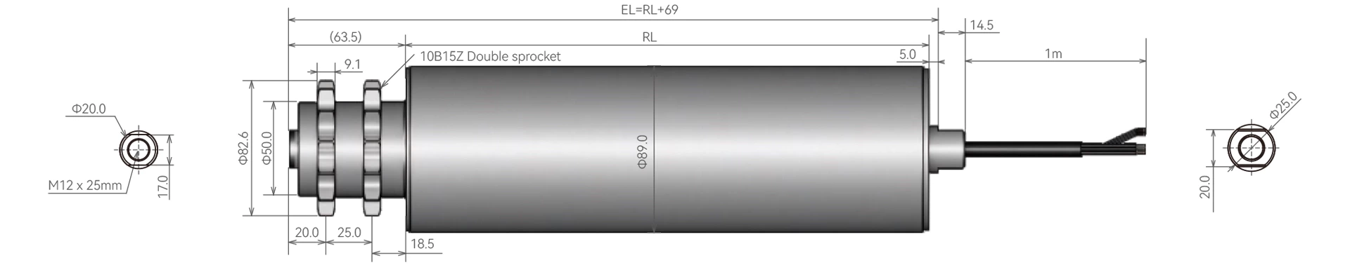 89mm drum motor